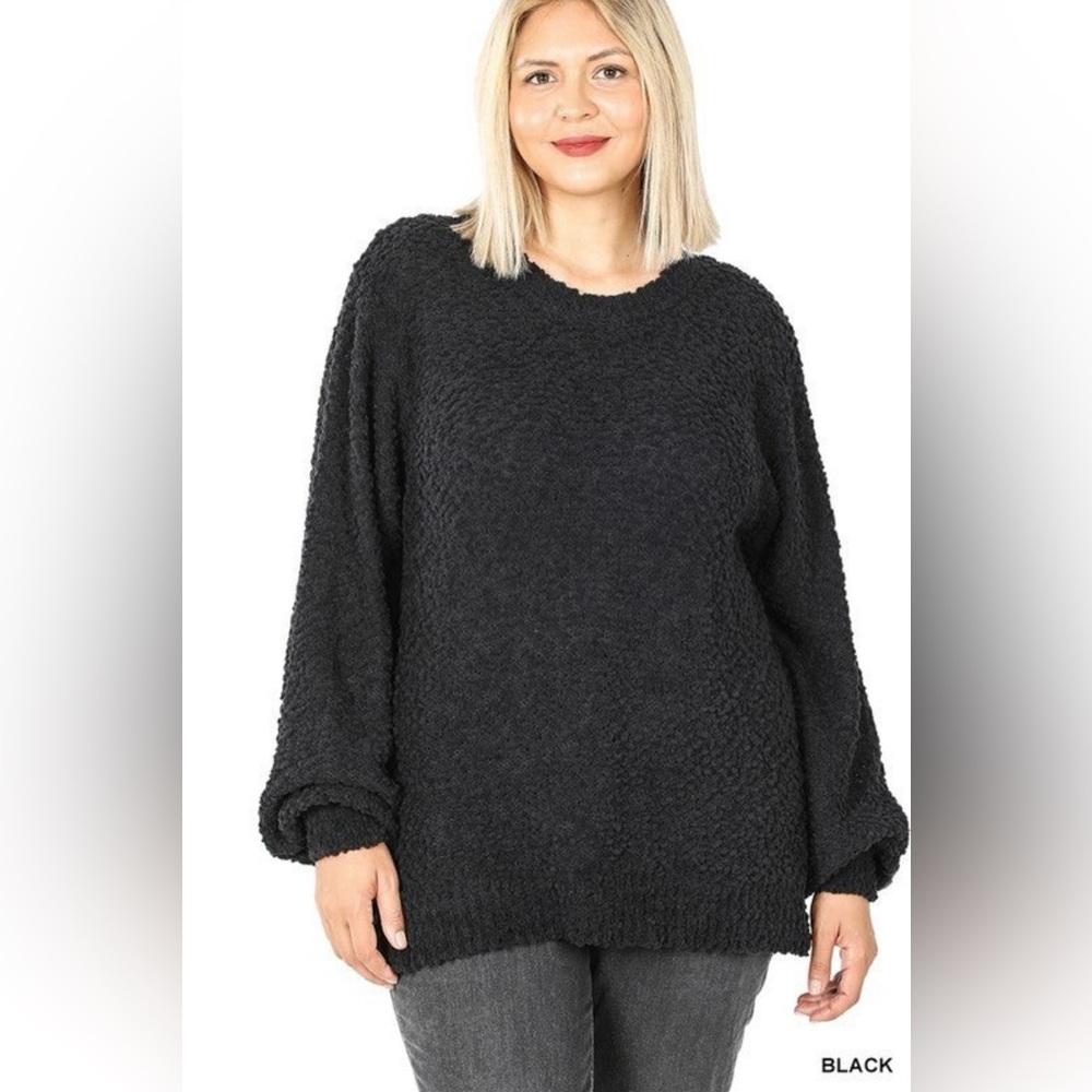 NWOT Zenana Popcorn Sweater Long Sleeve Size 1X Color Black